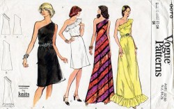 8878 1974 VOGUE SLEEVELESS ONE SHOULDER DRESS LENGTHS, RUFFLE OR NOT PATTERN 14 36"